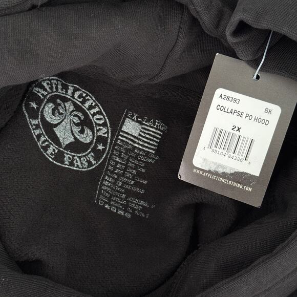 Affliction Hoodie Mens 2XL Skeleton Skull Graphic Pullover Gothic Grunge NEW - Picture 3 of 12